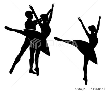 ballet dancers pair with man holding ballerina woman wearing tutu black and white vector silhouette ballet dancers pair with man holding ballerina woman wearing tutu black and white vector silhouette 141968444