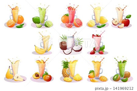 A vector illustration set of fresh fruit smoothies A vector illustration set of fresh fruit smoothies 141969212
