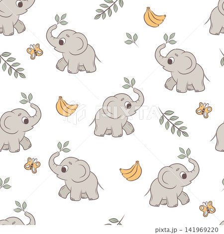 Vector seamless pattern elephants, bananas and butterflies Vector seamless pattern elephants, bananas and butterflies 141969220