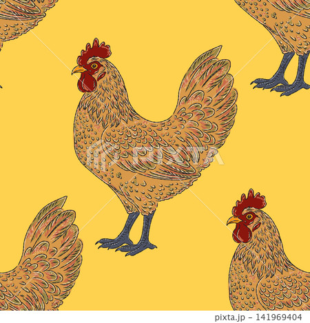 seamless pattern with roosters 141969404