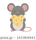 Cute Mouse Holding a Large Heart-Shaped Cheese. Adorable Flat Cartoon Character 141969441