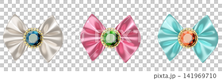 A set of 3D rendered illustrations of toy-like jeweled satin ribbons that can also be used as icons. A set of 3D rendered illustrations of toy-like jeweled satin ribbons that can also be used as icons. 141969710