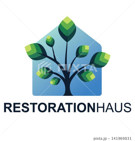 Minimal house and tree logo Minimal house and tree logo 141969831