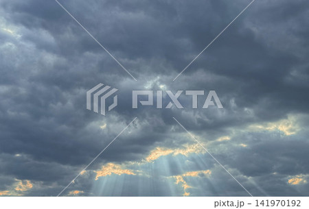 Storm clouds dramatic sky weather background sunrays dark cloudscape forecast climate warning insurance banner design ad Storm clouds dramatic sky weather background sunrays dark cloudscape forecast climate warning insurance banner design ad 141970192