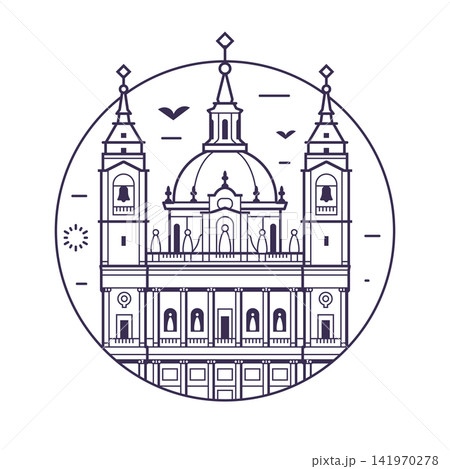 Almudena Cathedral Madrid Landmark Line Icon 141970278