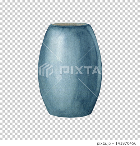 Blue ceramic vase watercolor isolated illustration. Hand drawn home decor clipart for floral arrangements interior design elements and stationery prints. Minimalistic style drawing. Blue ceramic vase watercolor isolated illustration. Hand drawn home decor clipart for floral arrangements interior design elements and stationery prints. Minimalistic style drawing. 141970456