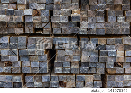 Close-up View of Stacked Sawn Lumber Beams Close-up View of Stacked Sawn Lumber Beams 141970543
