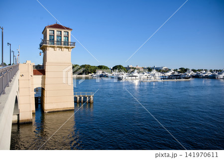 Bridge Tower Overlooking Yacht Marina Bridge Tower Overlooking Yacht Marina 141970611