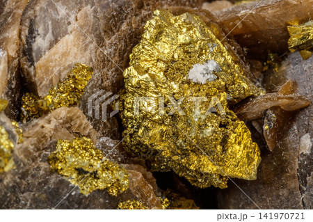 Macro mineral stone Barit Pyrit on a white background 141970721