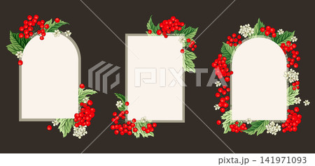 Viburnum Guelder Red Berry Frame Set Decorative Banner Border Card Invitation Vector Fall Frame Autumn Fruit Viburnum Guelder Red Berry Frame Set Decorative Banner Border Card Invitation Vector Fall Frame Autumn Fruit 141971093