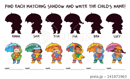 Match each child to their shadow and write their name Match each child to their shadow and write their name 141971963