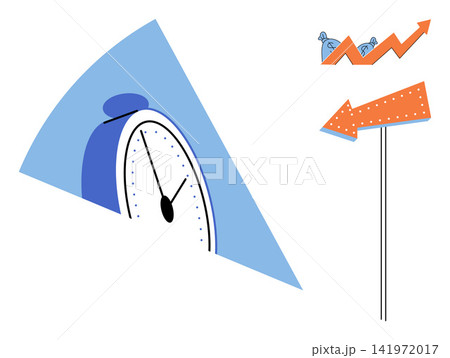 Clock and rising financial graph vector illustration. Business planning, investment growth, time management, economic progress, deadline tracking, market analysis. Watch and arrow sign 141972017