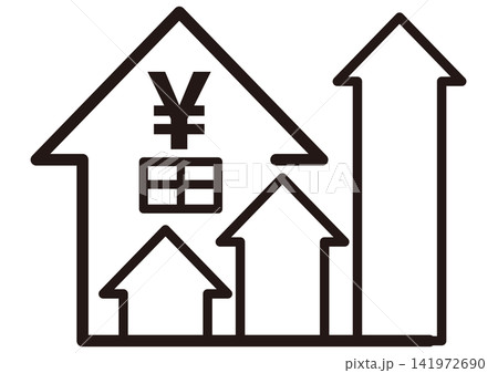 家,自宅,物件,矢印,値上げ,不動産,投資,住宅,価値,資産価値,上がる,値上がり,金,高騰,上昇, 141972690