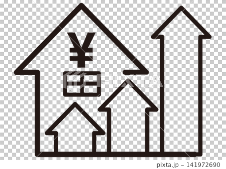 家,自宅,物件,矢印,値上げ,不動産,投資,住宅,価値,資産価値,上がる,値上がり,金,高騰,上昇, 141972690