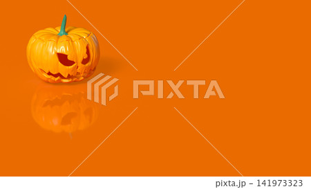 Scary Halloween Jack O Lantern on Bright Orange Background 3d render. Scary Halloween Jack O Lantern on Bright Orange Background 3d render. 141973323