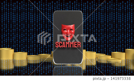 Mobile Phone Scammer Stealing Money Through Online Fraud 3d render. Mobile Phone Scammer Stealing Money Through Online Fraud 3d render. 141973338