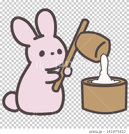 餅つきをするうさぎ ピンク 141975822