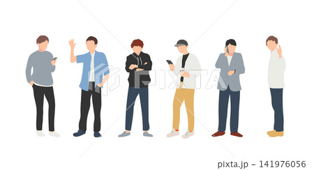 待ち合わせをする男性たちのイラストセット 待ち合わせをする男性たちのイラストセット 141976056