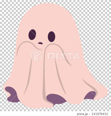 Cute Pink Ghost Halloween Character, Flat Cartoon Illustration Cute Pink Ghost Halloween Character, Flat Cartoon Illustration 141976432