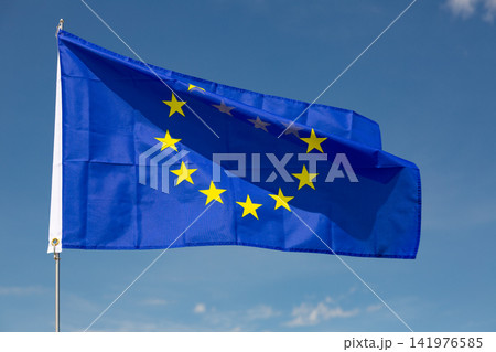 Flag of European Union waving on cloudy sky during daytime 141976585