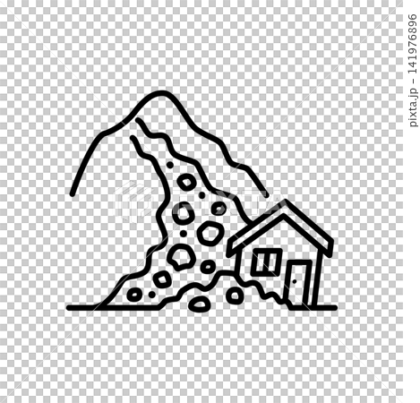 Icons of houses buried by landslides and cliff collapses. Icons of houses buried by landslides and cliff collapses. 141976896