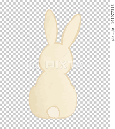 A soft watercolor-style illustration depicting the back view of a white rabbit with its head tilted. 141977518