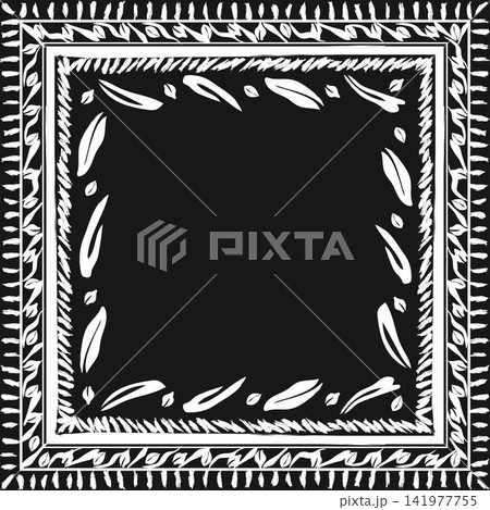 Monochrome Hand Drawn Leaf seamless square pattern design for fashion and home textiles, graphics and background 141977755
