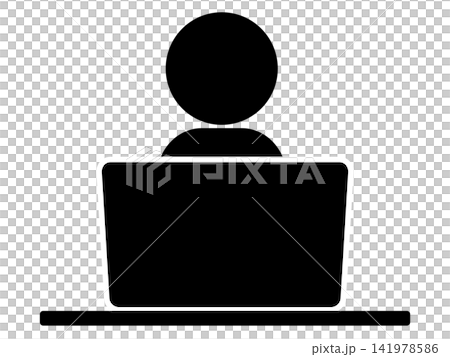 パソコンで作業をする人物のシルエット パソコンで作業をする人物のシルエット 141978586