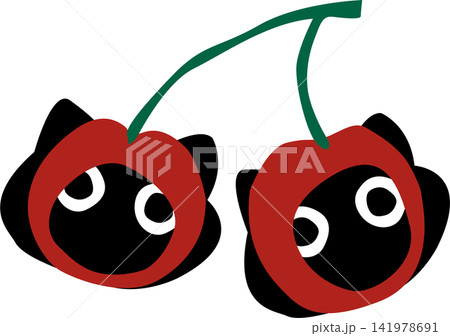 Cute Cartoon Cherries With black cat Faces Cute Cartoon Cherries With black cat Faces 141978691