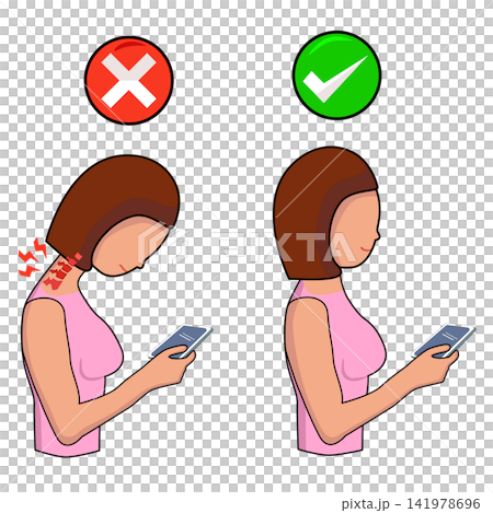 Illustration Comparing Correct and Incorrect Neck Posture Illustration Comparing Correct and Incorrect Neck Posture 141978696