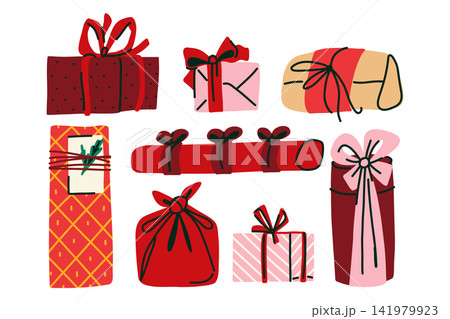 Christmas Gift Box Collection with Wrapped Presents, Festive Packages, Ribbon Bows and Holiday Clipart Set Christmas Gift Box Collection with Wrapped Presents, Festive Packages, Ribbon Bows and Holiday Clipart Set 141979923