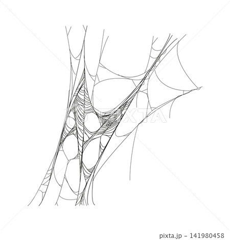 Cartoon Halloween spooky cobweb, spider web thread. Halloween party spooky spiderweb decoration, autumn celebration hanging old cobweb vector net. Horror stretching sticky trap thread 141980458
