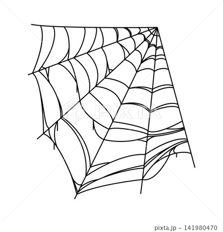 Halloween cartoon creepy cobweb, spiderweb texture. Horror spooky old cobweb net, fall season holiday stretching spiderweb vector decoration. Autumn party tangled sticky trap decor element 141980470