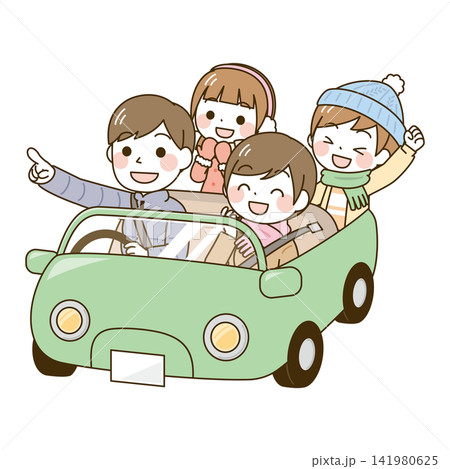 車でお出かけする家族・冬 車でお出かけする家族・冬 141980625