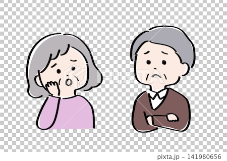 悩んでいる高齢者夫婦のかわいい手描きイラスト 悩んでいる高齢者夫婦のかわいい手描きイラスト 141980656