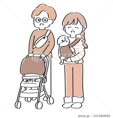 協力して育児を行う若いお父さんとお母さんと赤ちゃん 協力して育児を行う若いお父さんとお母さんと赤ちゃん 141980660