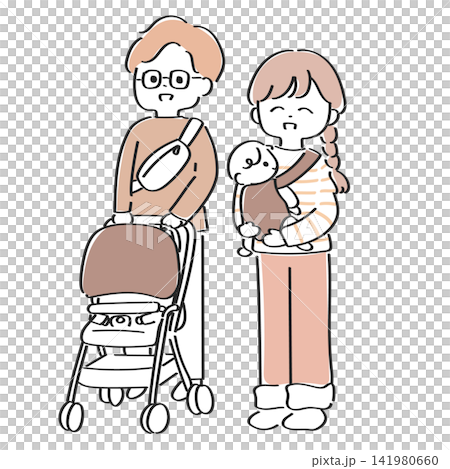 協力して育児を行う若いお父さんとお母さんと赤ちゃん 協力して育児を行う若いお父さんとお母さんと赤ちゃん 141980660