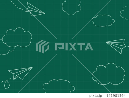Back to school chalkboard background with doodles paper airplane and clouds. Back to school chalkboard background with doodles paper airplane and clouds. 141981564