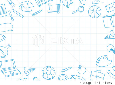 Back to school background template with blue line education supplies and copy space. Back to school background template with blue line education supplies and copy space. 141981565