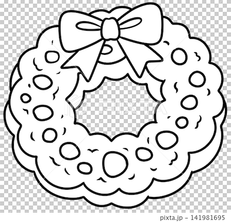 Christmas Wreath with Bow and Berries Line Art Illustration 141981695