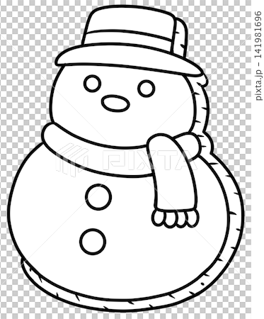 Christmas Snowman with Hat and Scarf Line Art Illustration 141981696