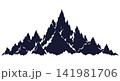Silhouette of rugged mountain range with sharp rocky peaks, ridge line graphic cutout illustration isolated on a transparent background. 141981706