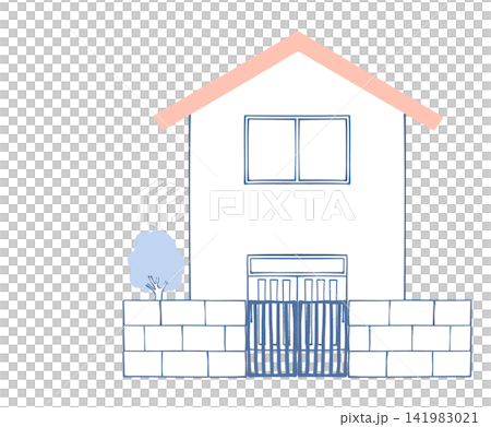 塀と庭木のある三角屋根の家のイラスト 141983021