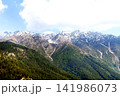 Snow-Capped Mountain Range with Green Forest Hills 141986073
