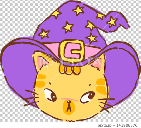 Deadpan Halloween Witch Cat Face Hand Drawn Illustration Deadpan Halloween Witch Cat Face Hand Drawn Illustration 141986370