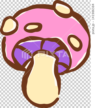Cute Spooted Pink Mushroom Hand Drawn Illustration 141986384