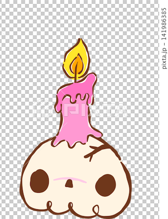 Kawaii Cute Skull With Pink Candle Hand Drawn Illustration Kawaii Cute Skull With Pink Candle Hand Drawn Illustration 141986385