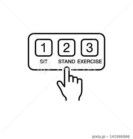 Line icon depicting digital memory preset buttons for sitting, standing, and exercising desk heights.
Line icon depicting digital memory preset buttons for sitting, standing, and exercising desk heights.
141986866