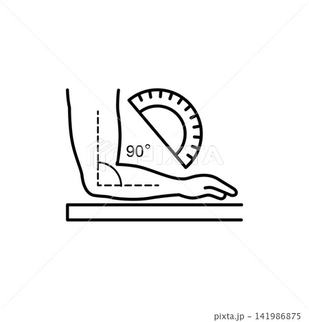 Minimal line icon depicting the correct ninety degree elbow joint angle for ergonomic desk work position.
Minimal line icon depicting the correct ninety degree elbow joint angle for ergonomic desk work position.
141986875