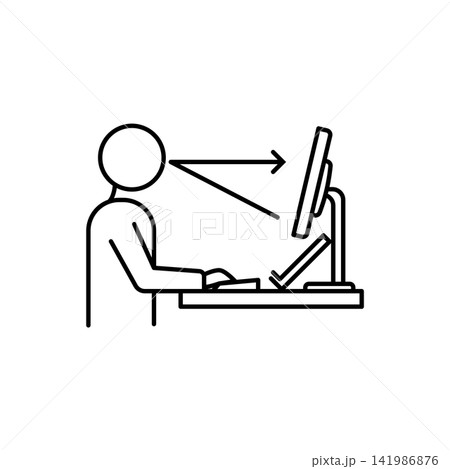 Line art icon showing a document holder placed directly between the monitor and keyboard for optimal viewing.  141986876